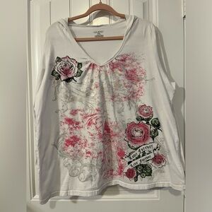 Lane Bryant Womens Long Sleeve Tee Hoodie Sz 18/20 Graphic Print Flower Y2K